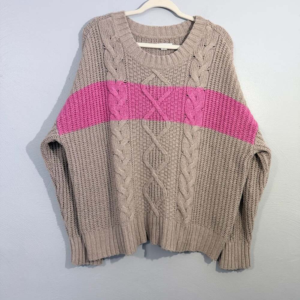 American Eagle Outfitters Cable Knit Sweater Size L Beige Pink
